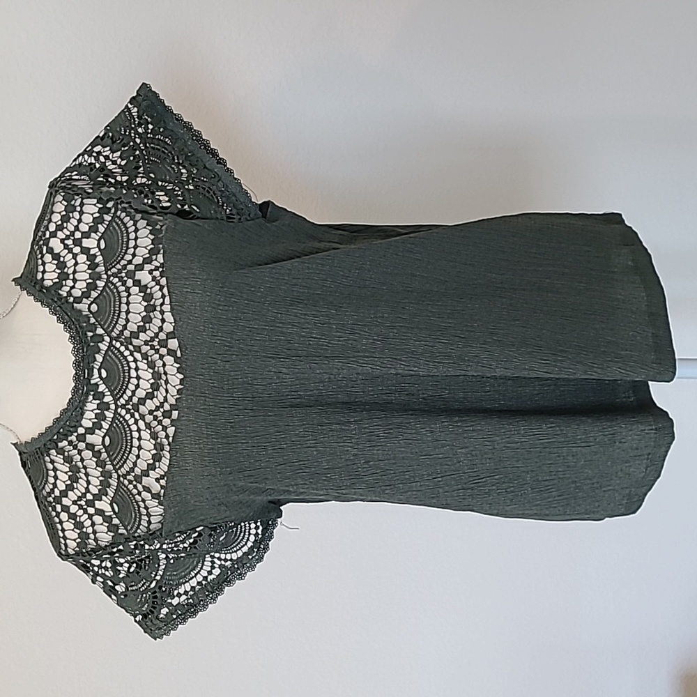 Cable & Gauge army green lace blouse